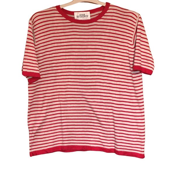 Vintage Striped Silk Short Sleeve Top - Size XL - Picture 1 of 9